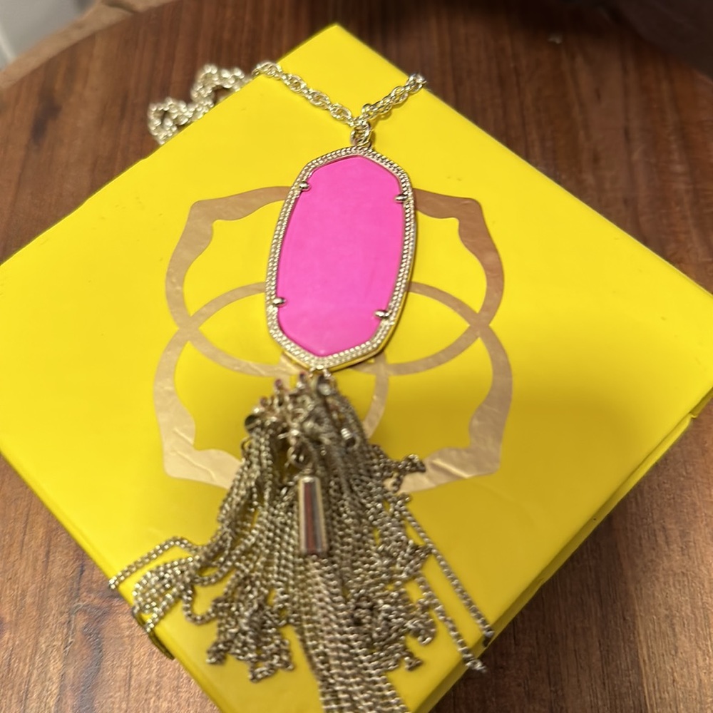 Rayne Gold Long Pendant Necklace in Azalea